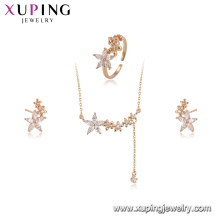 64495 Xuping elegant star shaped gold jewellery designs photos wholesale three pieces jewelry set for free sample